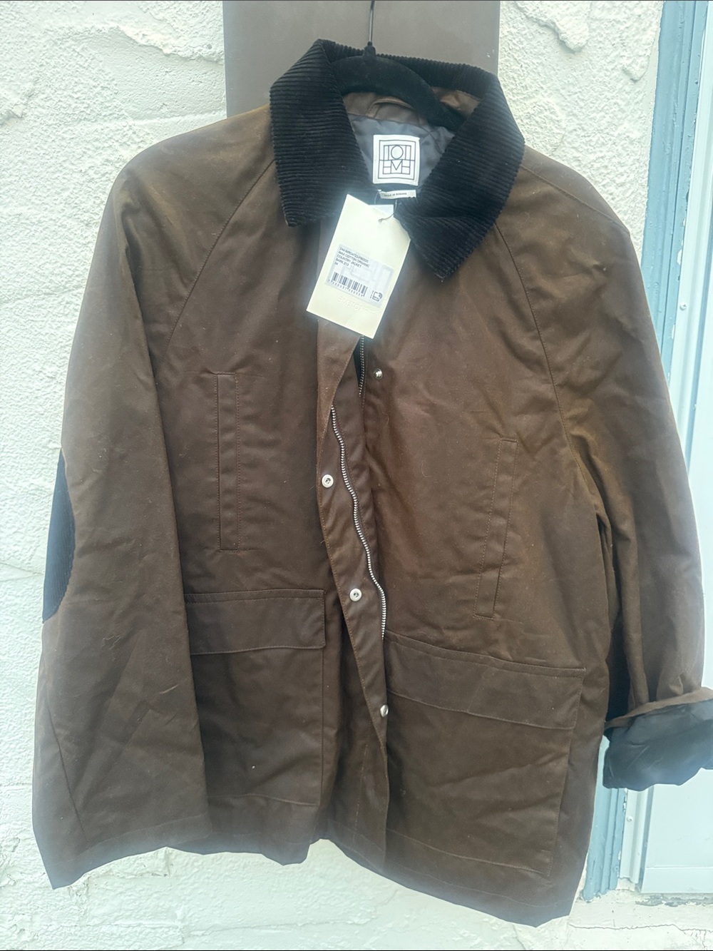 Toteme Brown Wax Cotton Coat with Black Corduroy Collar